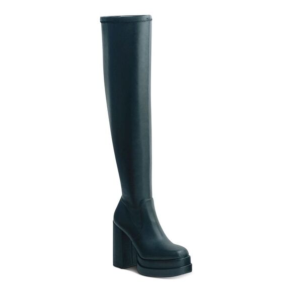 WILD PAIR Womens Black 1" Double Platform Ozzey Toe Block Heel Heeled Boots 8 M - Picture 1 of 2